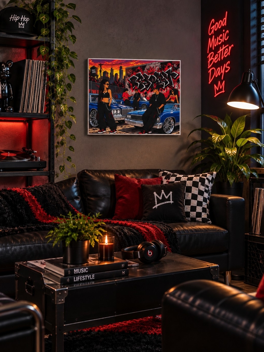 Custom 9x12 Urban Art Canvas Print - Red Accent